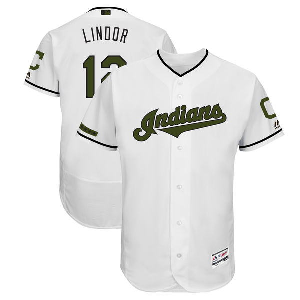 Men's Cleveland Indians #12 Francisco Lindor White 2018 Memorial Day Flexbase Stitched MLB Jersey